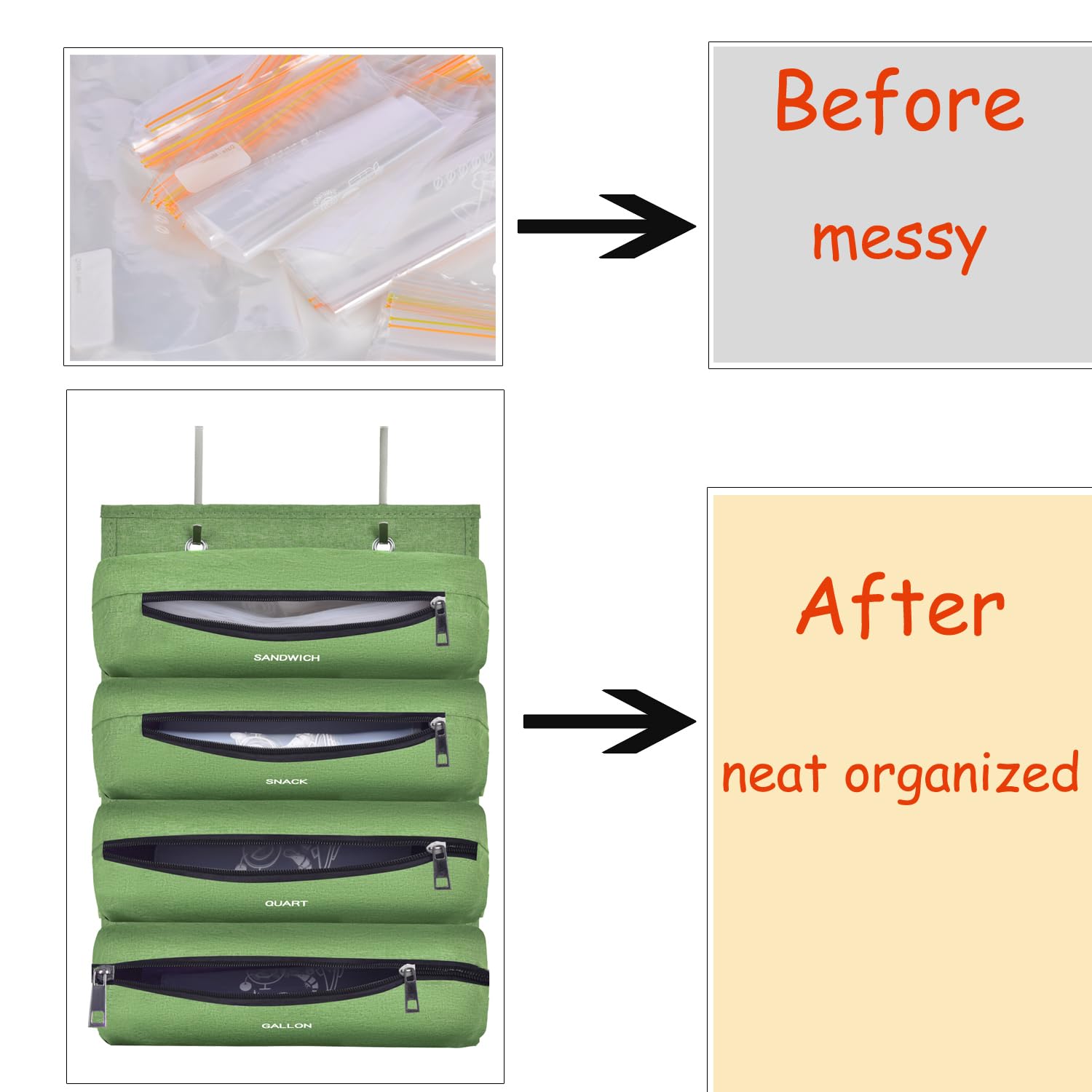 Ziplock Bag Storage Organizer For Kitchen, Food Storage Bag, Compatible With Ziploc Bag Organizer In Gallon, Quart, Sandwich & S